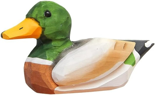 Hand-Carved Mallard Duck Figurine – Miniature Bird Statue, Handmade Wooden Waterfowl Carving, Rustic Wildlife Home Decor & Collectible. Nature-Inspired Gifts & Outdoor-Inspired Decorations