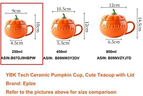 YBK Tech Cute Pumpkin Cup, Ceramic Coffee Mug, Tea Cup with Lid and Spoon (8.5oz)