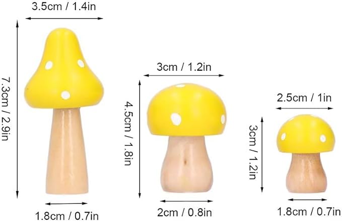3Pcs Mushroom Decor Wooden Mini Figures Fairy Garden Accessories 2.9in 1.8in 1.2in Cute Miniature Mushrooms Home Decor for Bedroom Office Bonsai Fairy Garden Yellow