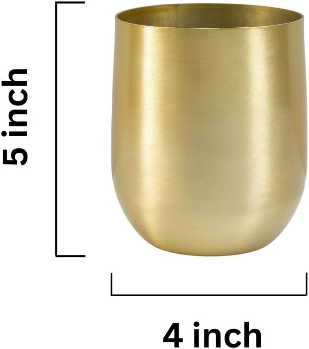 Serene Spaces Living Brass Look Aluminum Vase, Brass Decorative Accents Use as Brass Planter for Plant, Gold Flower Vase for Wedding or Event Centerpiece, Metallic Pot for Home, Small, Set of 2