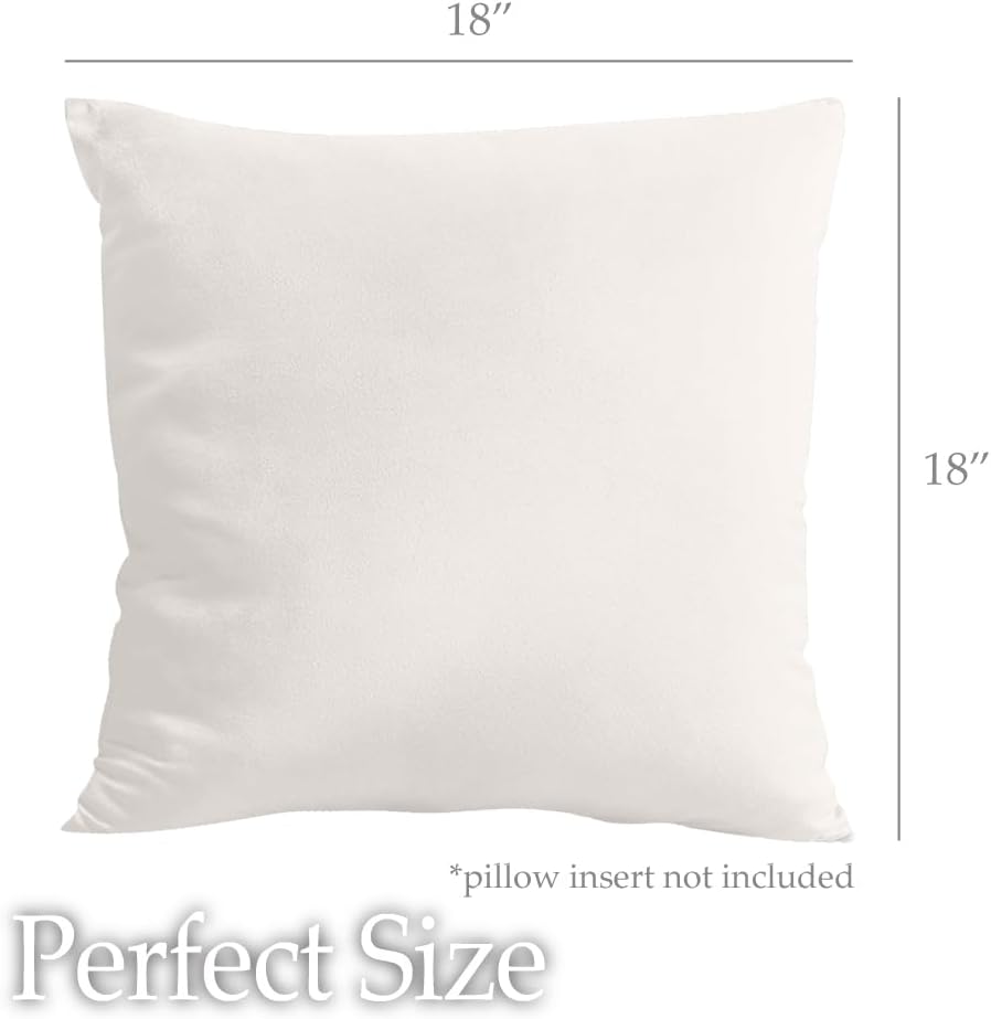 lalaLOOM Velvet Throw Pillow Covers, Set of 2, 18x18 Decorative Square Pillows Home Decor, Soft Accent Cases, Silky Machine Washable Pillowcases for Sofa, Couch, Bedroom, Living Room, Cream