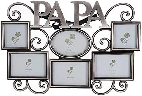 LASODY Papa Picture Frame,Cherish Every Memory,6 opening photo collage,Antique Silver,Father Day GiftsLasody Fathers Day And Mothers Day Collage Picture Frame (3”X2“+2“x2", Papa)