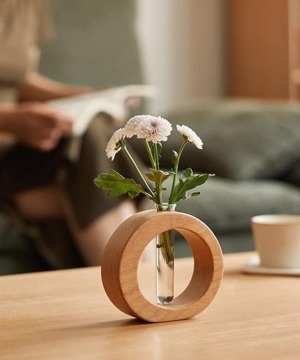 WONQEXZ Tabletop Vase,Modern Boho Planter Propagation Vase,Indoor Plant Pots for Desk Decor,Yellow Wooden Flower Vase,Plant Gift,1.6 * 4.9 * 4.3in,Plants Not Included