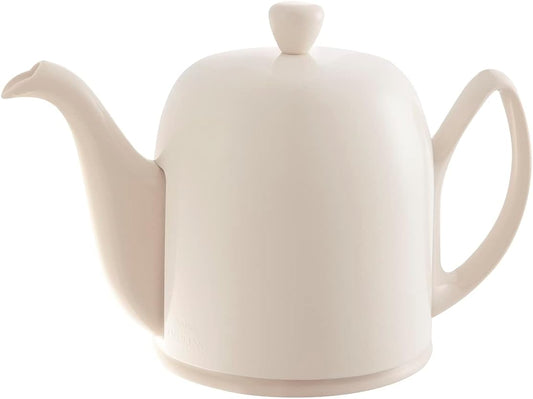 Degrenne Salam Luxury French Tea Pot - Porcelain Teapot with Stainless Steel Cover, Ceramic Tea Kettle for Loose Tea, Removable Infuser, 6 Cup Capacity, 36oz - Monochrome Rose