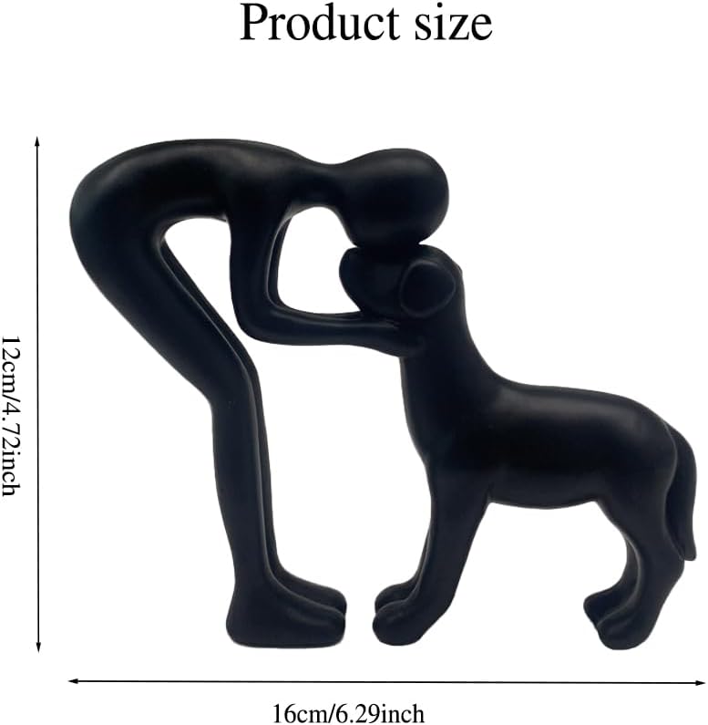 Human and Dog Statue Decoration, Cute Pet Sculpture Home Decor Tabletop Ornament Figurines Office Living Room Bedroom Home, for Dog Lovers Friends Family Decoration, Black Color