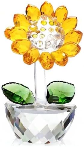 OwnMy Crystal Sunflower with Bud Glass Sunflower Figurine Collectible, Small Sunflower Ornament Paperweight Table Decoration with Gift Box, Glass Bouquet Flowers Centerpieces for Home Decors