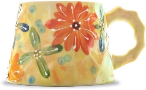 13oz ceramic mug, enlarged and thickened breakfast cup, suitable for spring, summer, autumn and winter, hand-painted cup, a personalized gift for girlfriend.