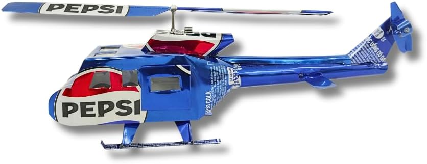 DYI Handcrafted Helicopter Model Made from Recycled Beer Cans — Small — Unique Gift for Beer Lovers, Dad, or Collectors — Eco-Friendly Bar Décor (Blue)