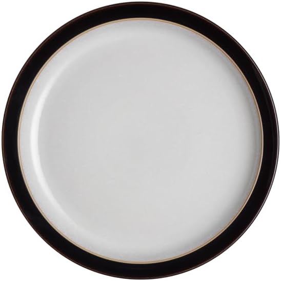 Denby - Elements Black Medium Plates Set of 4 - Contemporary Design with Black Detail - Ceramic Stoneware Tableware - Dishwasher & Microwave Safe - 8.6in Scratch Resistant Everyday Lunch, Salad Plates