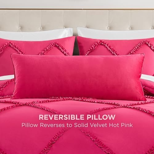 Juicy Couture Rectangle 1-Piece Decorative Accent, Premium Reversible Throw Pillow, Living Room and Bedroom Décor, 16"x36", Velvet Rhinestone Hot Pink