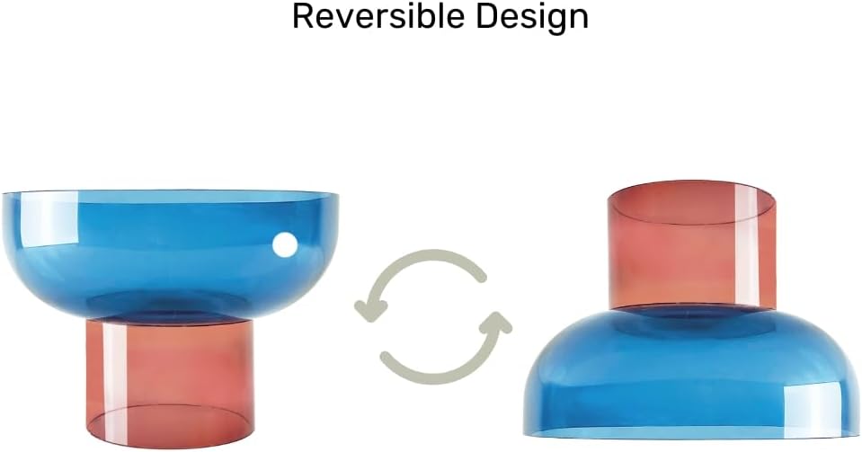 Cloudnola Reversible Decorative Glass Bowl, Blue and Pink, 12" dia x 8", For Entertaining, Fruit Bowl, Centerpiece Bowl, Ideal Gift for Weddings, Birthday, Anniversary or Any Occasion