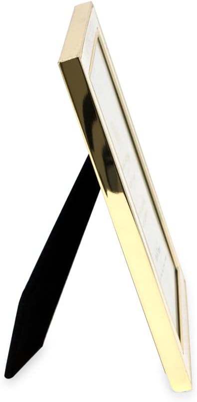 Isaac Jacobs 5x7 White Textured Leather (Vertical & Horizontal) & Gold Metal Picture Frame, with Black Fabric Easel, Wall-Mountable, Made for Tabletop, Home or Office (5x7, White W/ Gold)