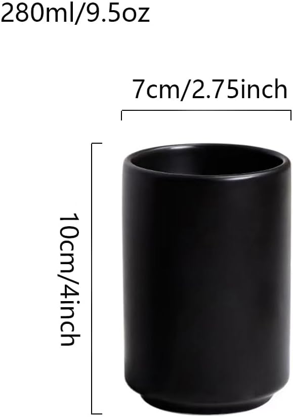 Japanese Simple Black and White Style, handleless Ceramic Mug, Tea Cup, Toothbrush Holder, Coffee Cups (Black)