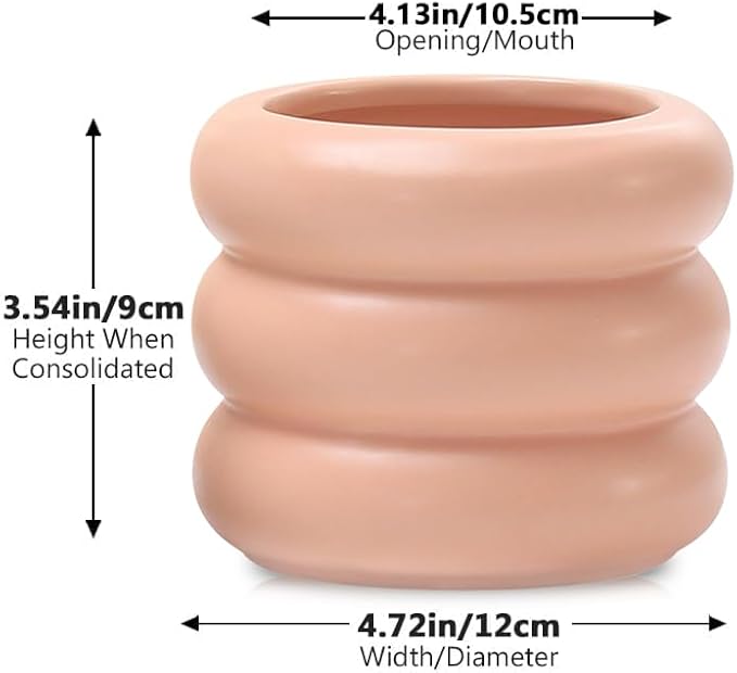 4.7 Inch Modern Plant Pot Pink Ceramic Glaze Succulent Planters for Indoor Unique Pots, Planter with Drainage Holes Small Bubble Porcelain for Herb Snake Plants