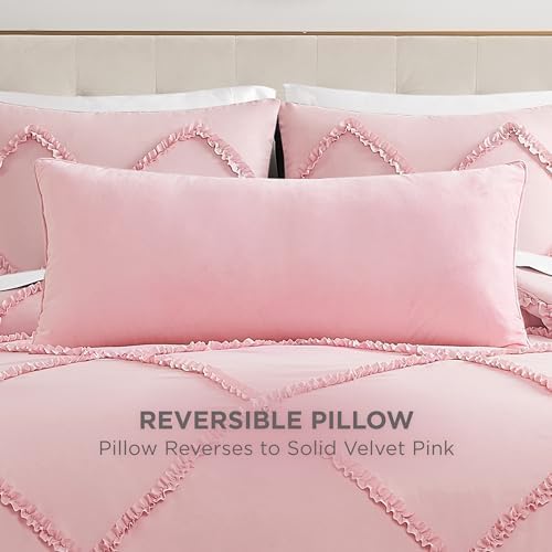 Juicy Couture Rectangle 1-Piece Decorative Accent, Premium Reversible Throw Pillow, Living Room and Bedroom Décor, 16"x36", Velvet Rhinestone Light Pink