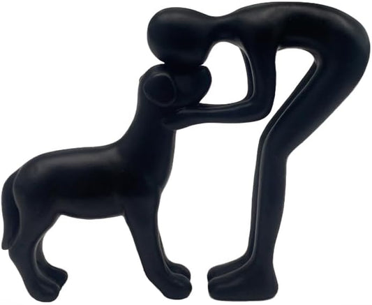 Mingzhang Human and Dog Statue Decoration Cute Black Dog Sculpture Home Decor for Office Living Room Bedroom, Memory Gifts for Pet Lovers Friends Family