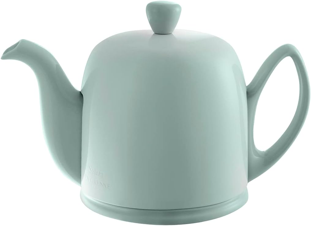 Degrenne Salam Luxury French Tea Pot - Porcelain Teapot with Stainless Steel Cover, Ceramic Tea Kettle for Loose Tea, Removable Infuser, 4 Cup Capacity, 24oz - Monochrome Mint