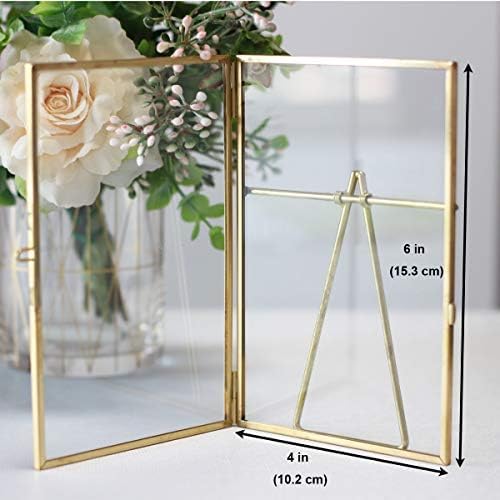 Gold Picture Frame - 4x6 Antique Brass Postcard Picture Frame for Desk - Small Pressed Glass Frame for Pressed Flowers - Floating Vertical… (Gold, 4x6 Vertical (2 pack))