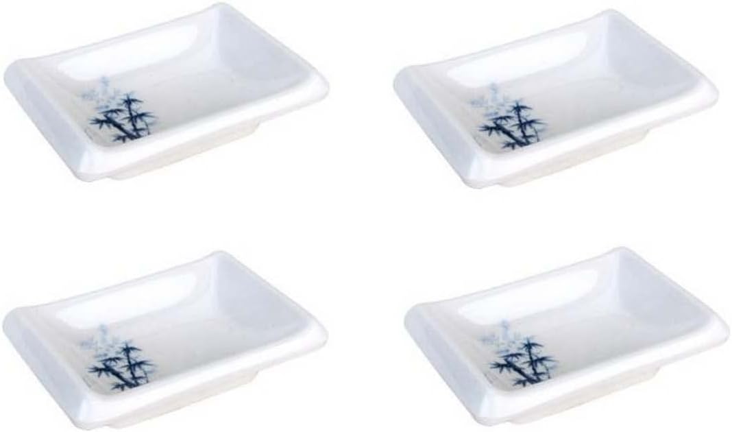 JapanBargain, Set of 4 Soy Sauce Dipping Bowls, White Porcelain with Blue Bamboo Pattern, Small Side Dish Plates