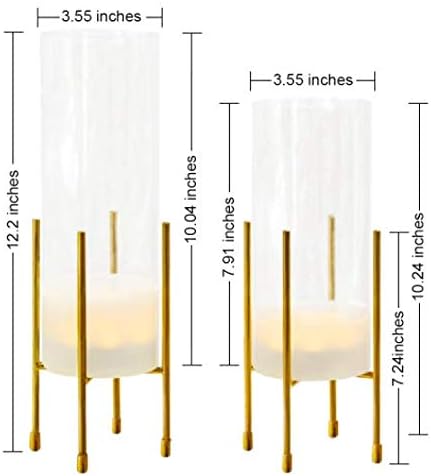 Flower Vase for Decor, Clear Vase with Gold Stand, Modern Decorative with Timer LED Lights Battery Operated, Centerpiece/Wedding/Party (Set of 2)