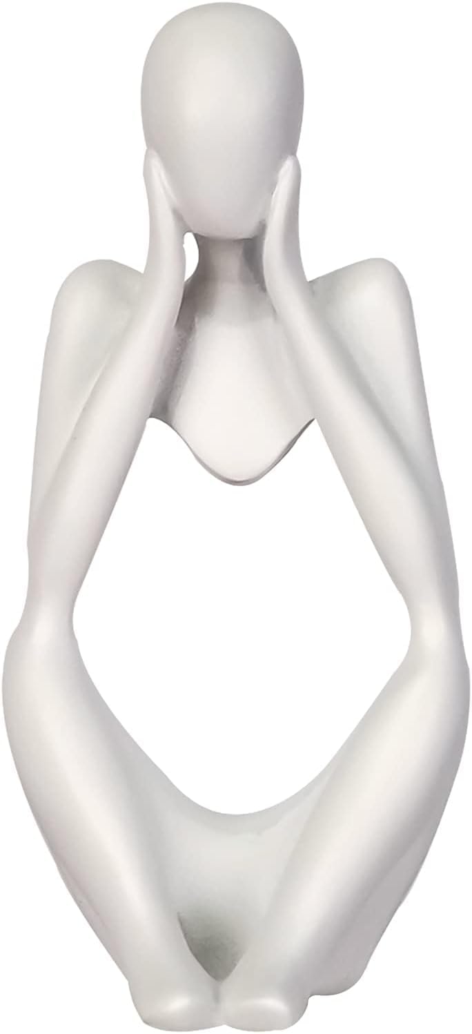 Creative Resin Thinker Minimal Abstract Art Sculpture Statue Figurines Home Office Bookshelf Desktop Decor (White, Focus, Small)