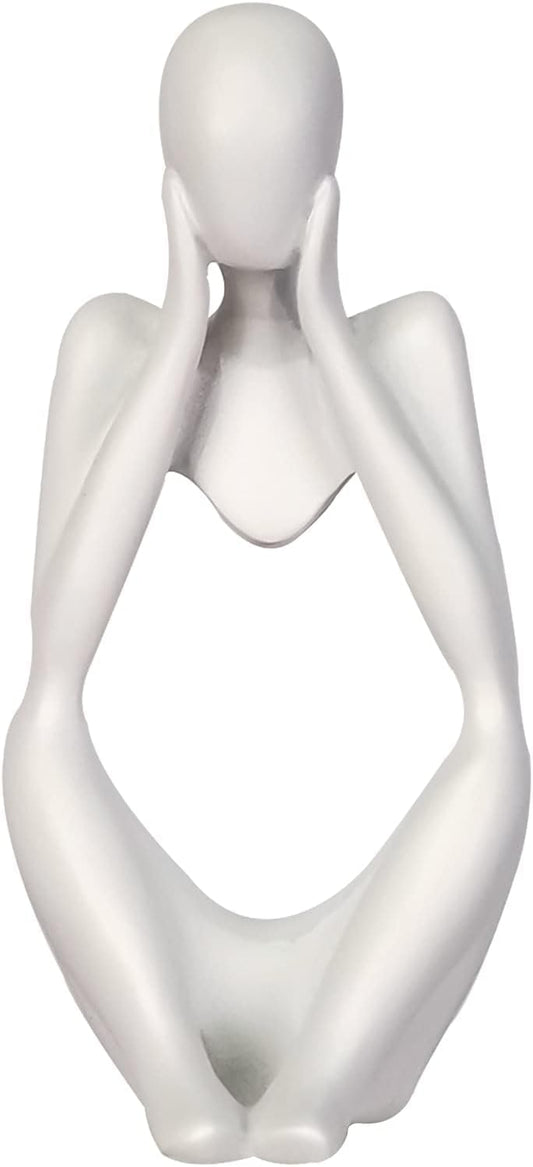 Creative Resin Thinker Minimal Abstract Art Sculpture Statue Figurines Home Office Bookshelf Desktop Decor (White, Focus, Small)