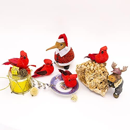 Berfutall-Cardinal Clip On Christmas Tree Ornament Decorations - Red Feathers Set of 12 Pieces Each is 2.8" Lon(A)