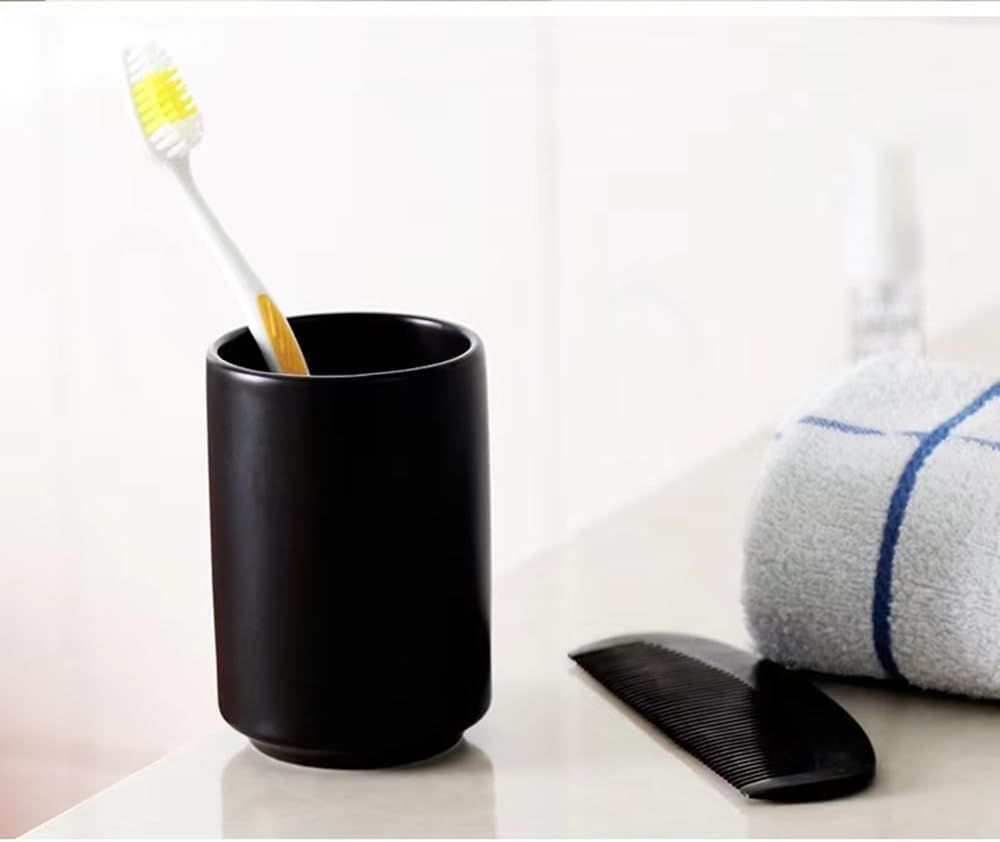 Japanese Simple Black and White Style, handleless Ceramic Mug, Tea Cup, Toothbrush Holder, Coffee Cups (Black)
