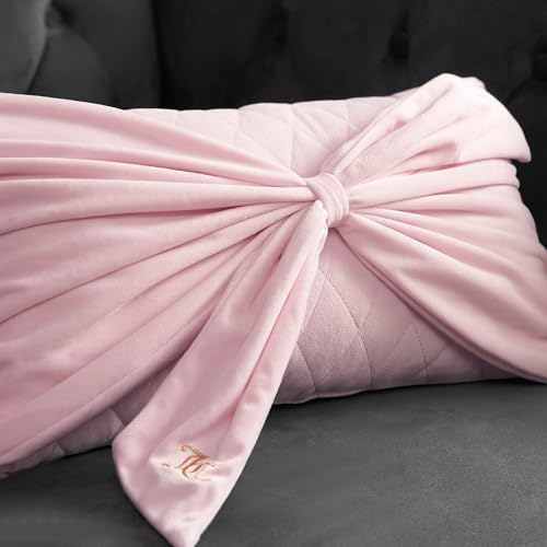 Juicy Couture Rectangle 1-Piece Decorative Accent, Premium Reversible Throw Pillow, Living Room and Bedroom Décor, 10"x18", Velvet Bow-Light Pink