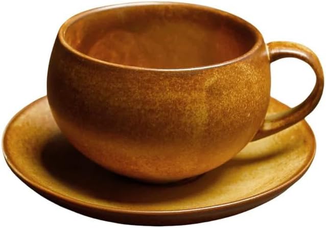 Vintage Yellow Fall Ceramic Coffee Mug with Saucer Set 9.5 Oz Porcelain Coffee Mug Set for Cappuccino,Lattes,Tea,Coffee Lovers Thanksgiving Gifts CM10 (Yellow 02)