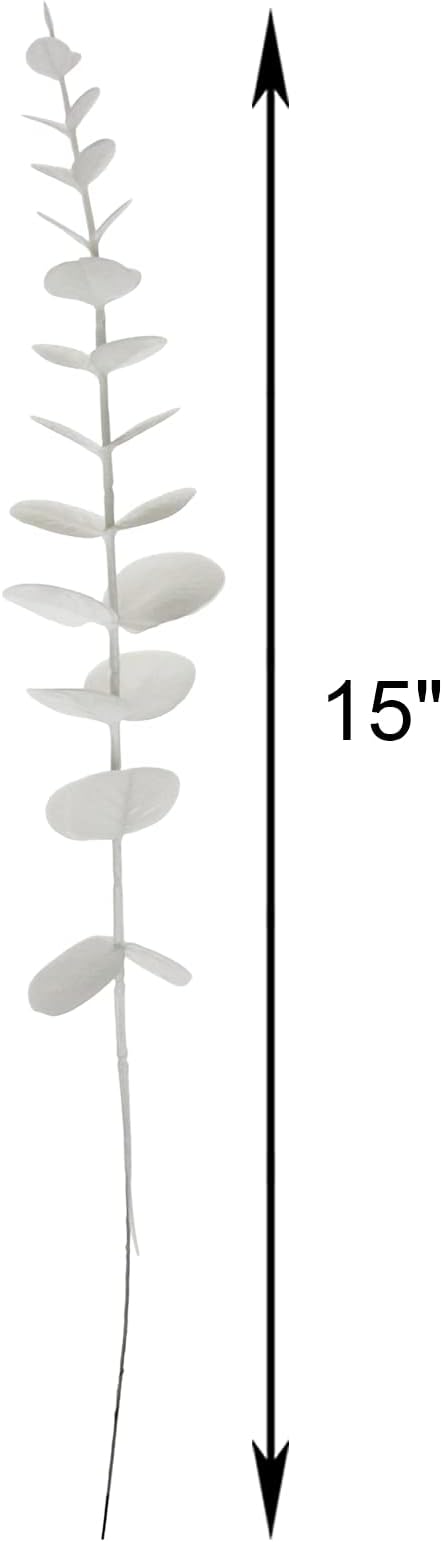Tinsow 26 Pcs Artificial Eucalyptus Stem Bulk Faux Eucalyptuses Real Touch Leaf Wedding Bouquet Centerpiece Home Decor (White, 26)