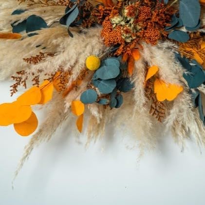 1pc DIY Neutral Pampas Grass Wall Hanging – 35 Inch Beige to Brown Reed Bouquet for Wedding Arches, Home Entryways, and Boho Wall Decor (Autumn Blaze)