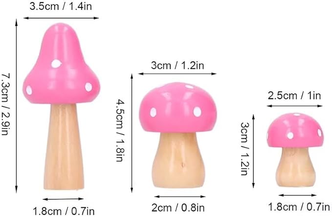 3Pcs Mushroom Decor Wooden Mini Figures Fairy Garden Accessories 2.9in 1.8in 1.2in Cute Miniature Mushrooms Home Decor for Bedroom Office Bonsai Fairy Garden Pink