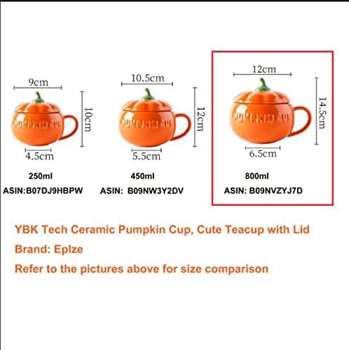 YBK Tech Cute Pumpkin Cup, Ceramic Coffee Mug, Tea Cup with Lid and Spoon (27.5oz)