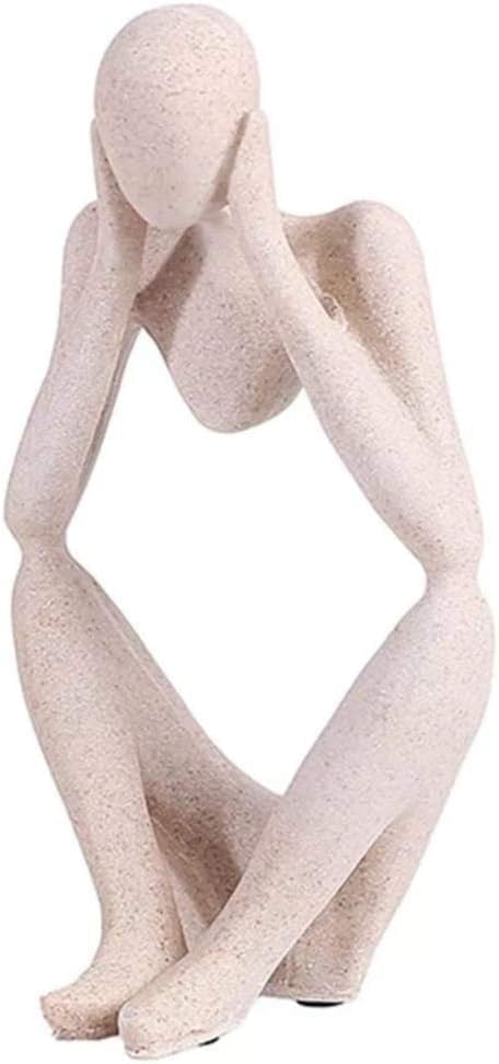 Creative Resin Thinker Minimal Abstract Art Sculpture Statue Figurines Home Office Bookshelf Desktop Decor (Sandstone, Focus, Small)