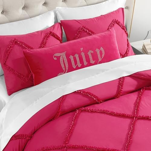 Juicy Couture Rectangle 1-Piece Decorative Accent, Premium Reversible Throw Pillow, Living Room and Bedroom Décor, 16"x36", Velvet Rhinestone Hot Pink