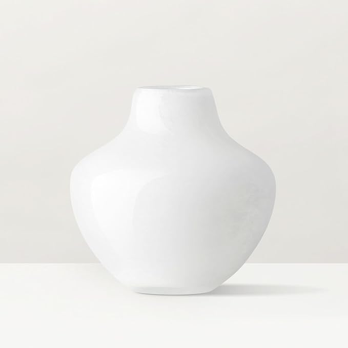 Torre & Tagus 4" Mouth Blown Art Glass Vase for Flowers - Opaque White Small Table Vase & Handmade Small White Accent for Modern Home Decor, Neutral Bud Vases as Decorative Shelf Decor or Wedding