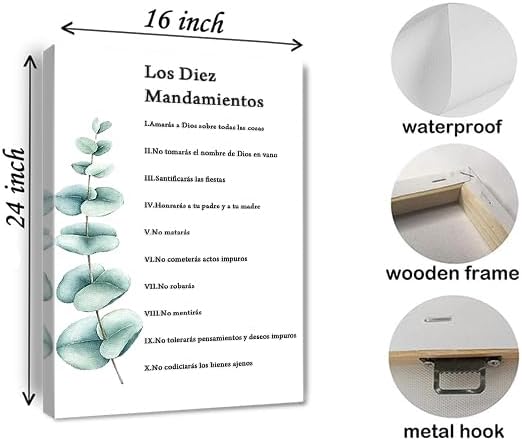 Los 10 Mandamientos En Español Para Pared Canvas Wall Art 10 Commandments Bible Verses Poster Inspirational Print Religious Painting Christian Prayer Room Office Living Home Decor Gifts 16*24 Inch