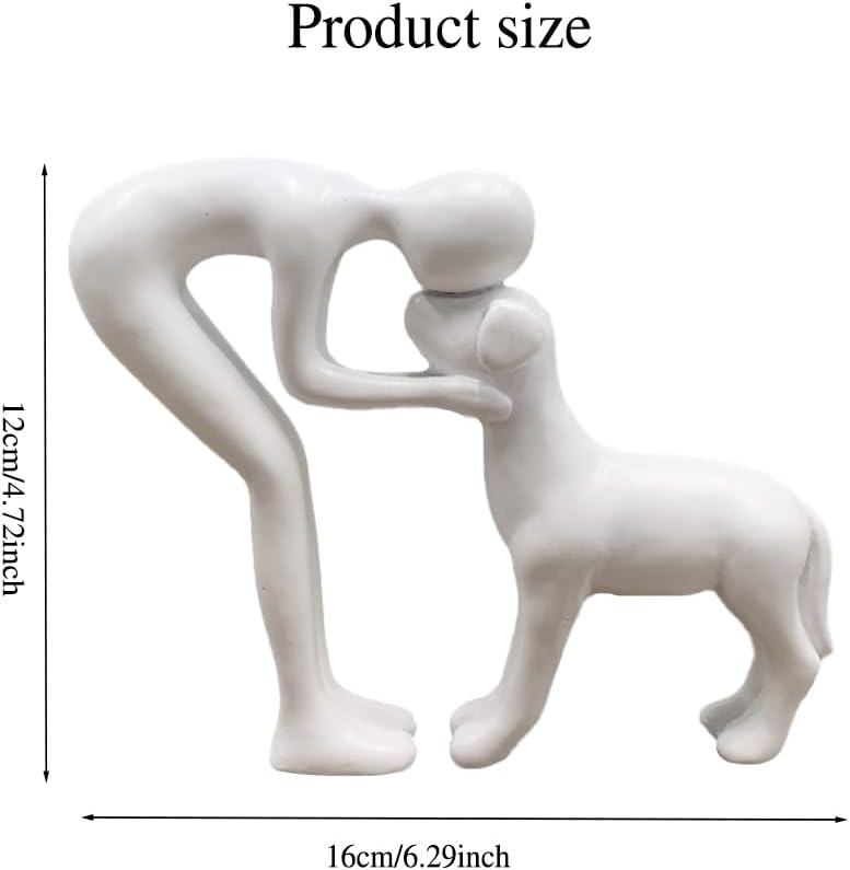 Human and Dog Statue Decoration, Cute Pet Sculpture Home Decor Tabletop Ornament Figurines Office Living Room Bedroom Home, for Dog Lovers Friends Family Decoration, White Color