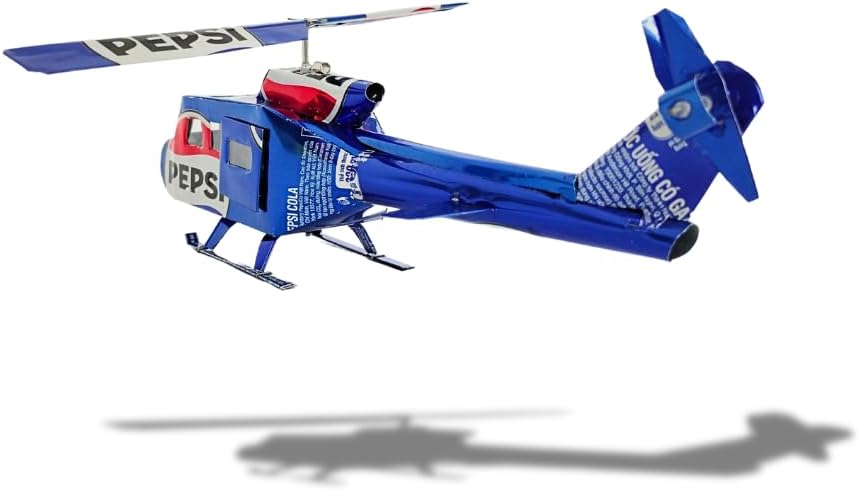 DYI Handcrafted Helicopter Model Made from Recycled Beer Cans — Small — Unique Gift for Beer Lovers, Dad, or Collectors — Eco-Friendly Bar Décor (Blue-Large)