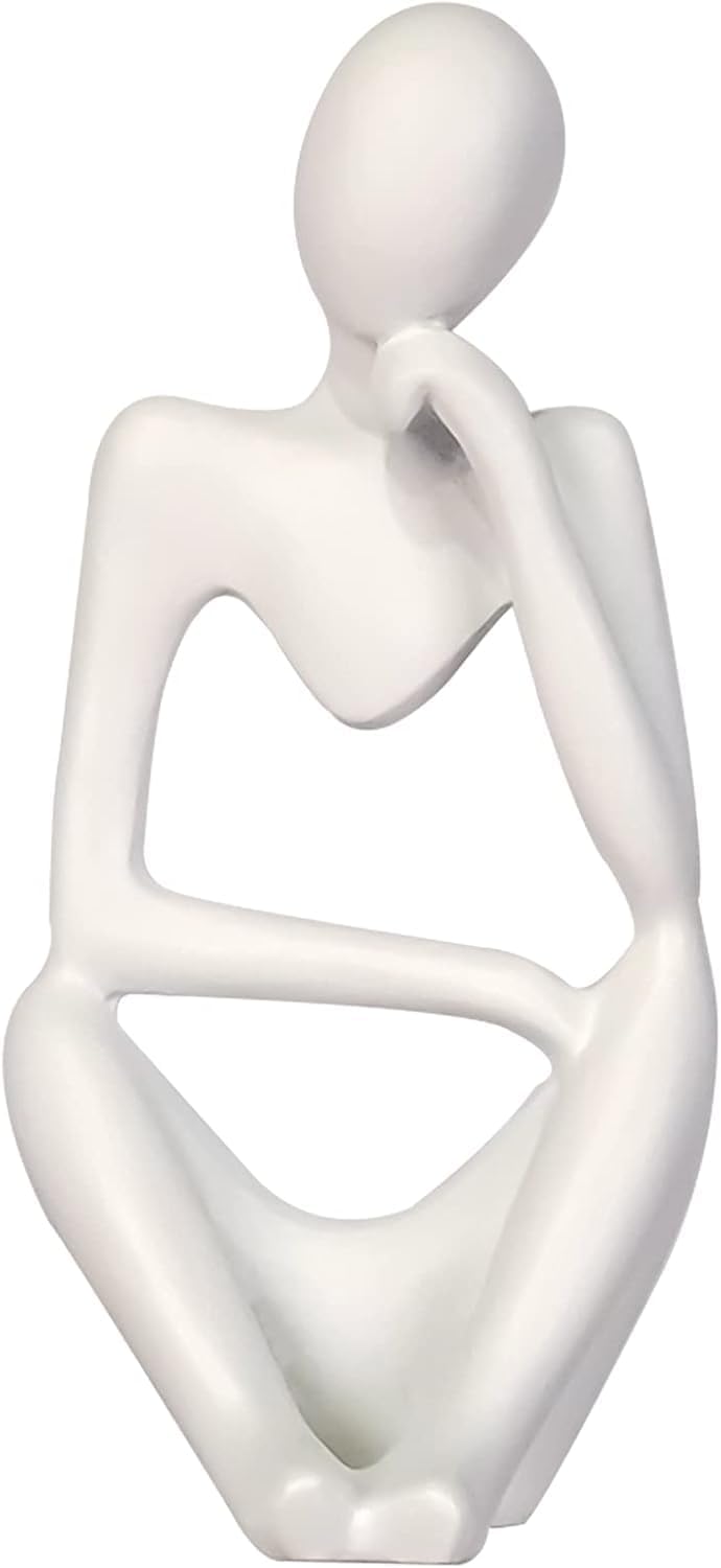 Creative Resin Thinker Minimal Abstract Art Sculpture Statue Figurines Home Office Bookshelf Desktop Decor (White, Right, Small)