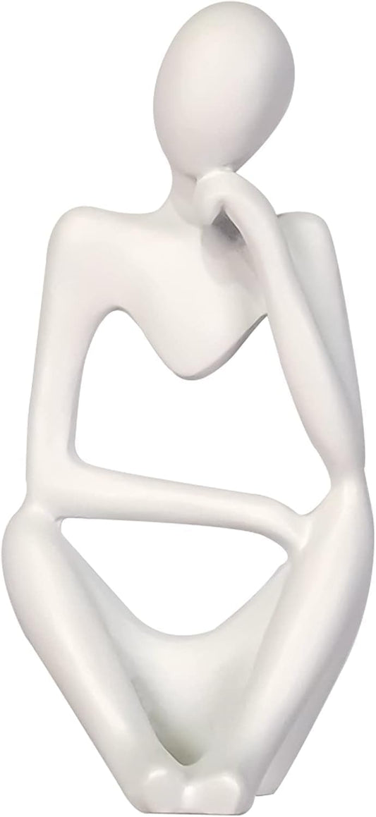 Creative Resin Thinker Minimal Abstract Art Sculpture Statue Figurines Home Office Bookshelf Desktop Decor (White, Right, Small)