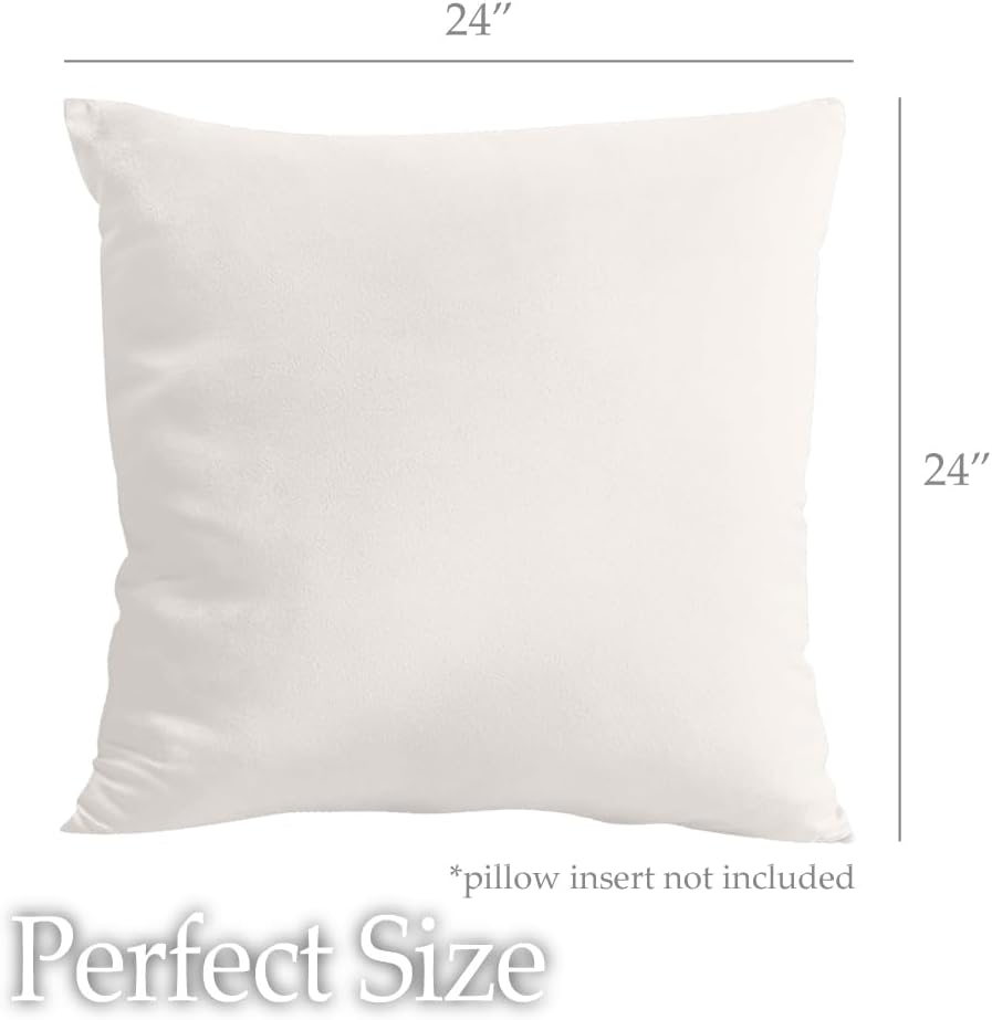 lalaLOOM Velvet Throw Pillow Covers, Set of 2, 24x24 Decorative Square Pillows Home Decor, Soft Accent Cases, Silky Machine Washable Pillowcases for Sofa, Couch, Bedroom, Living Room, Cream