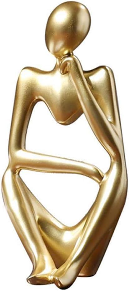 Creative Resin Thinker Minimal Abstract Art Sculpture Statue Figurines Home Office Bookshelf Desktop Decor (Gold, Right, Small)