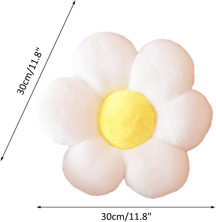 lannery Flower Plush Throw Pillows, Flower Floor Pillow Seating Cushion Toy for Reading, Room, Watching TV (11.8", White-2)