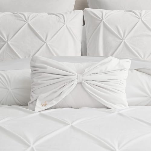 Juicy Couture Velvet Bow Designer Decorative Pillow - 10"x18", White