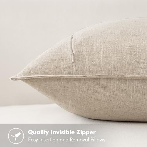 MIULEE Beige Linen Pillow Covers Pack of 4 Decorative Natural Solid Throw Pillow Covers Soft Accent Boho Farmhouse Couch Pillowcases Modern Home Decors for Living Room Bed Sofa 18x18 Inch