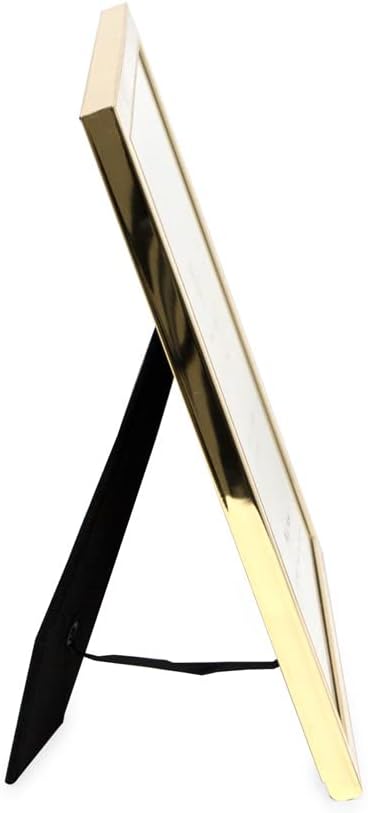 Isaac Jacobs 8x10 White Textured Leather (Vertical & Horizontal) & Gold Metal Picture Frame, with Black Fabric Easel, Wall-Mountable, Made for Tabletop, Home or Office (8x10, White W/ Gold)