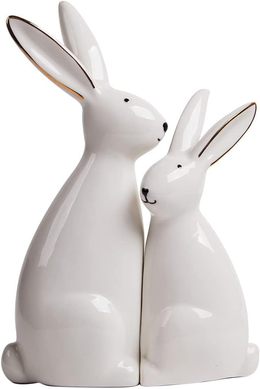 HAUCOZE 2pcs Rabbit Statue Bunny Decor Geometric Arts Modern Figurine Polyresin 7.6inch