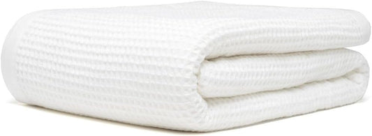GOTS Certified Organic Cotton Waffle Weave Blanket, Throw Bed Blanket,50"X60" Cozy Throw Blanket for Couch, Modern Home Decor, Throw Blankets, Comfy Waffle Blanket & Soft Bed Blankets -White